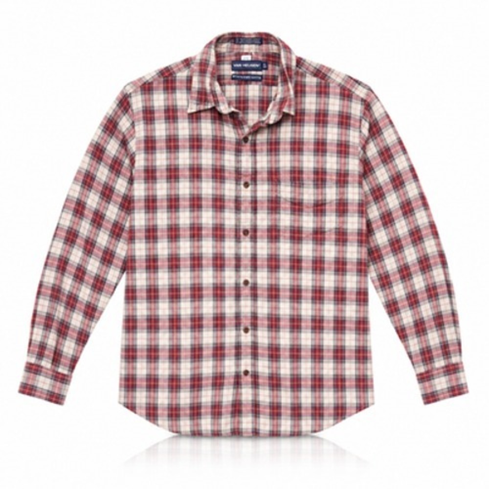 Van Heusen Flannel Shirt Mens XL Red Plaid‎ Heavyweight Button Up Pocket